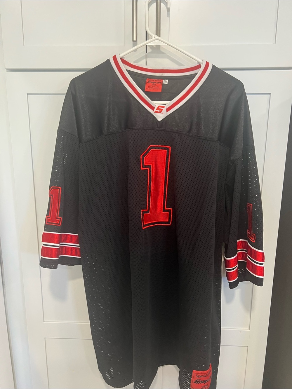 Black Mesh Jersey with Red Number 1 and White-Red Trim